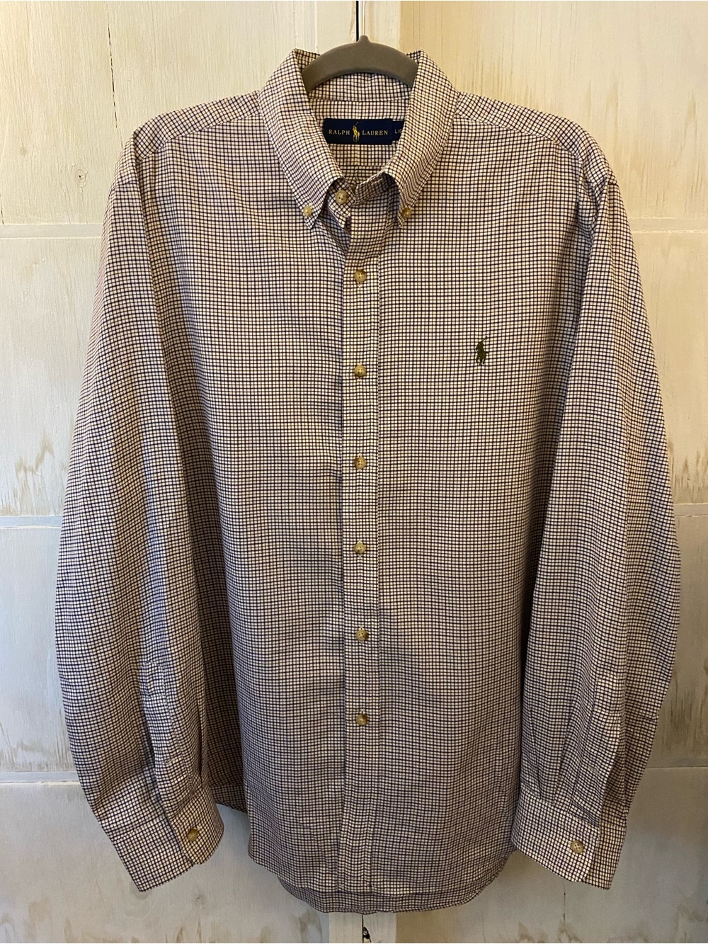 Ralph Lauren Men’s Large Button-Down Check Shirt in Brown White Preppy Office